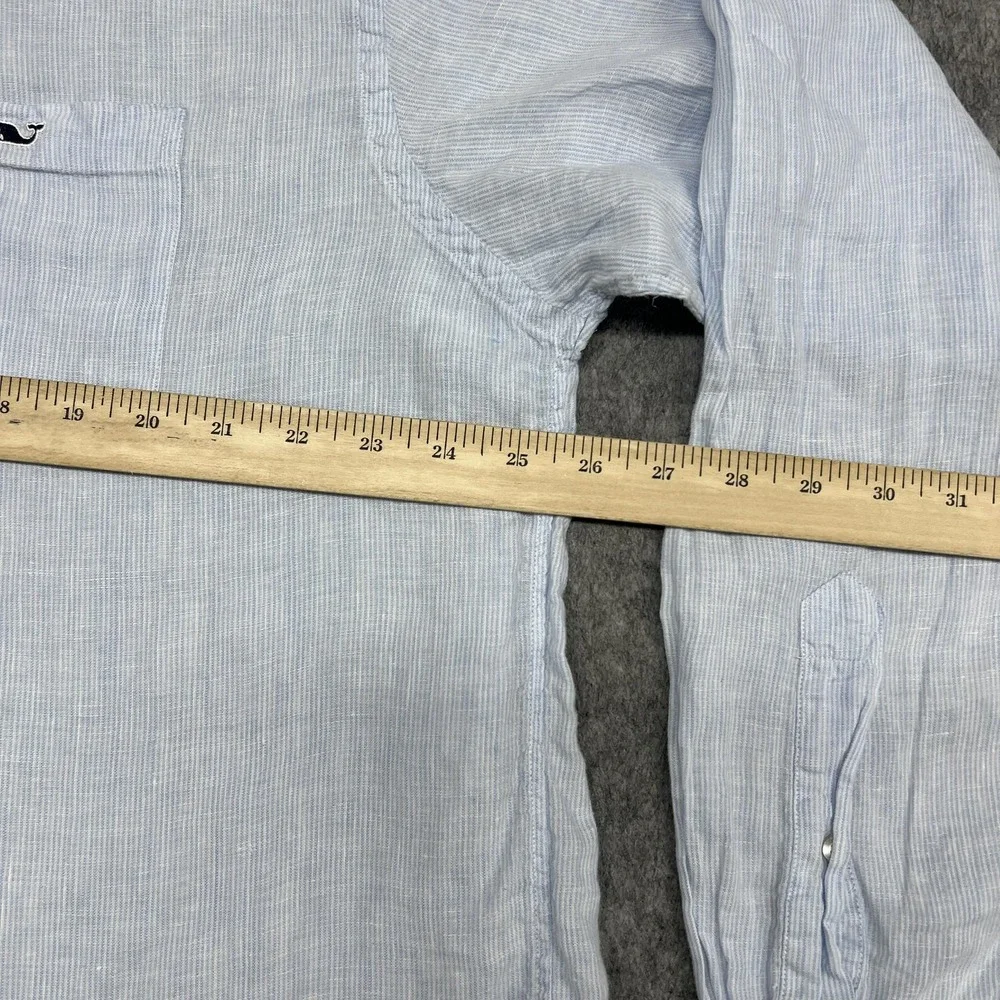 Vineyard Vines Shirt Mens XL Light Blue Striped Classic Tucker Linen Button Down